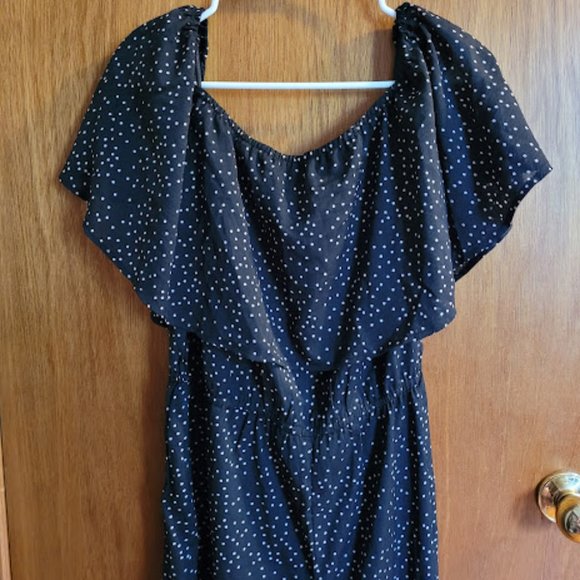 ASOS OHS Black Polka Dot Off Shoulder Jumpsuit 1x - Picture 3 of 8